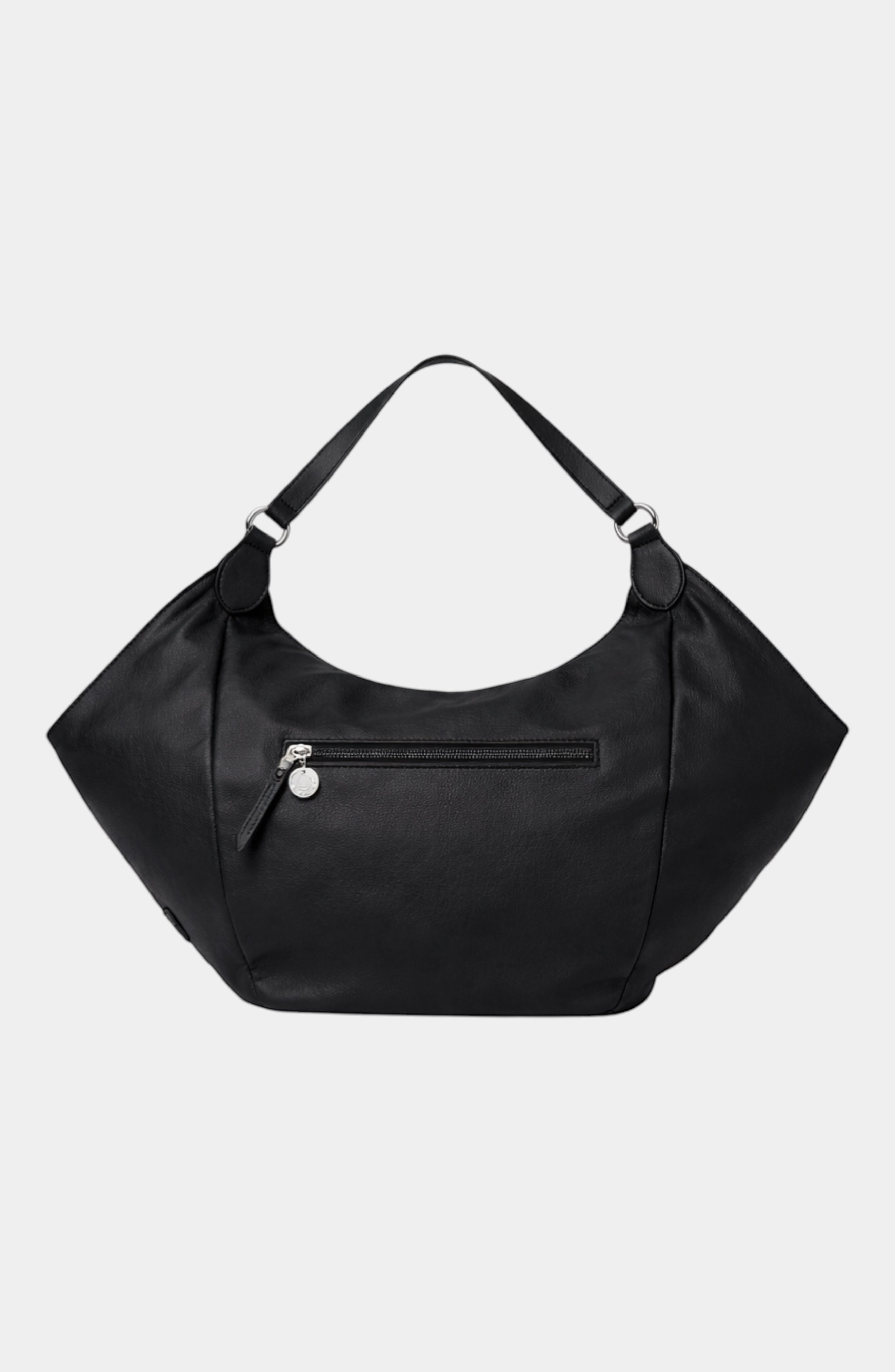 Urban Originals USA Destiny black vegan leather hobo bag with a relaxed winged silhouette and zipper closure.
