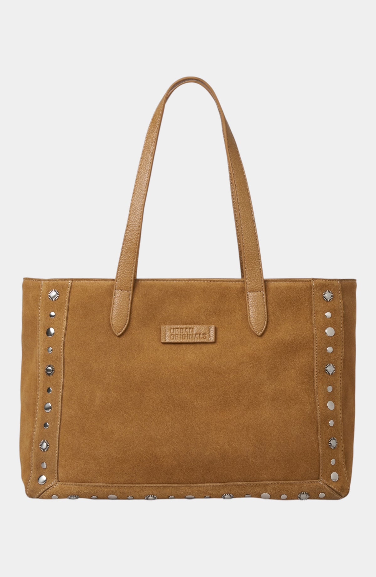 Catalina Genuine Suede Studded Tote Bag - Tan