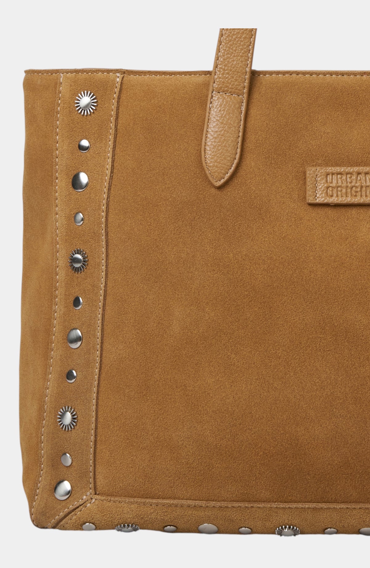 Catalina Genuine Suede Studded Tote Bag - Tan