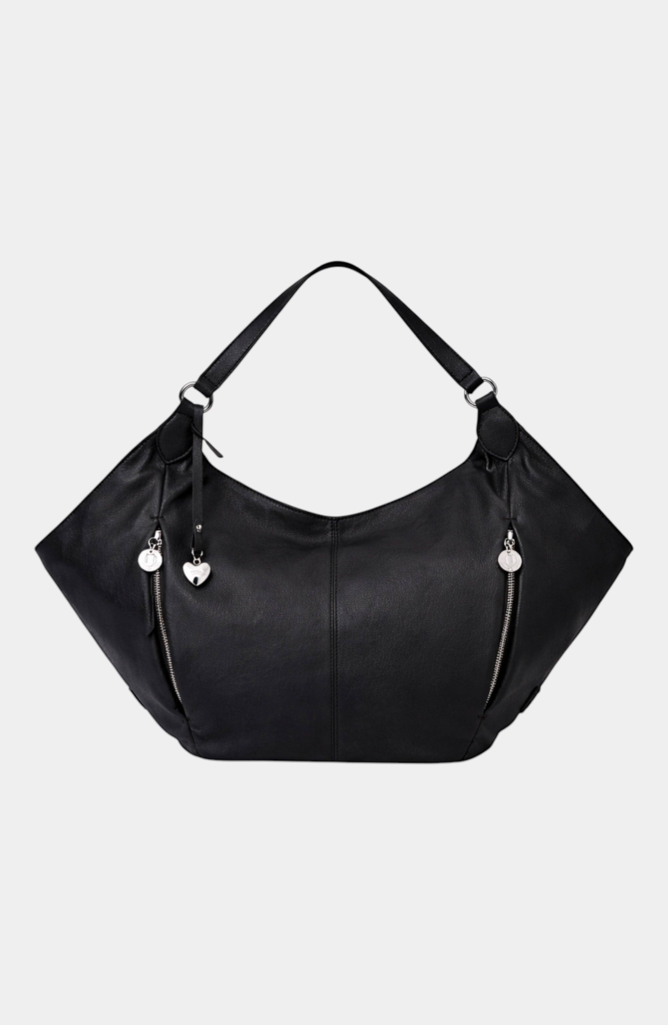 Urban Originals USA Destiny black vegan leather hobo bag with a relaxed winged silhouette and zipper closure