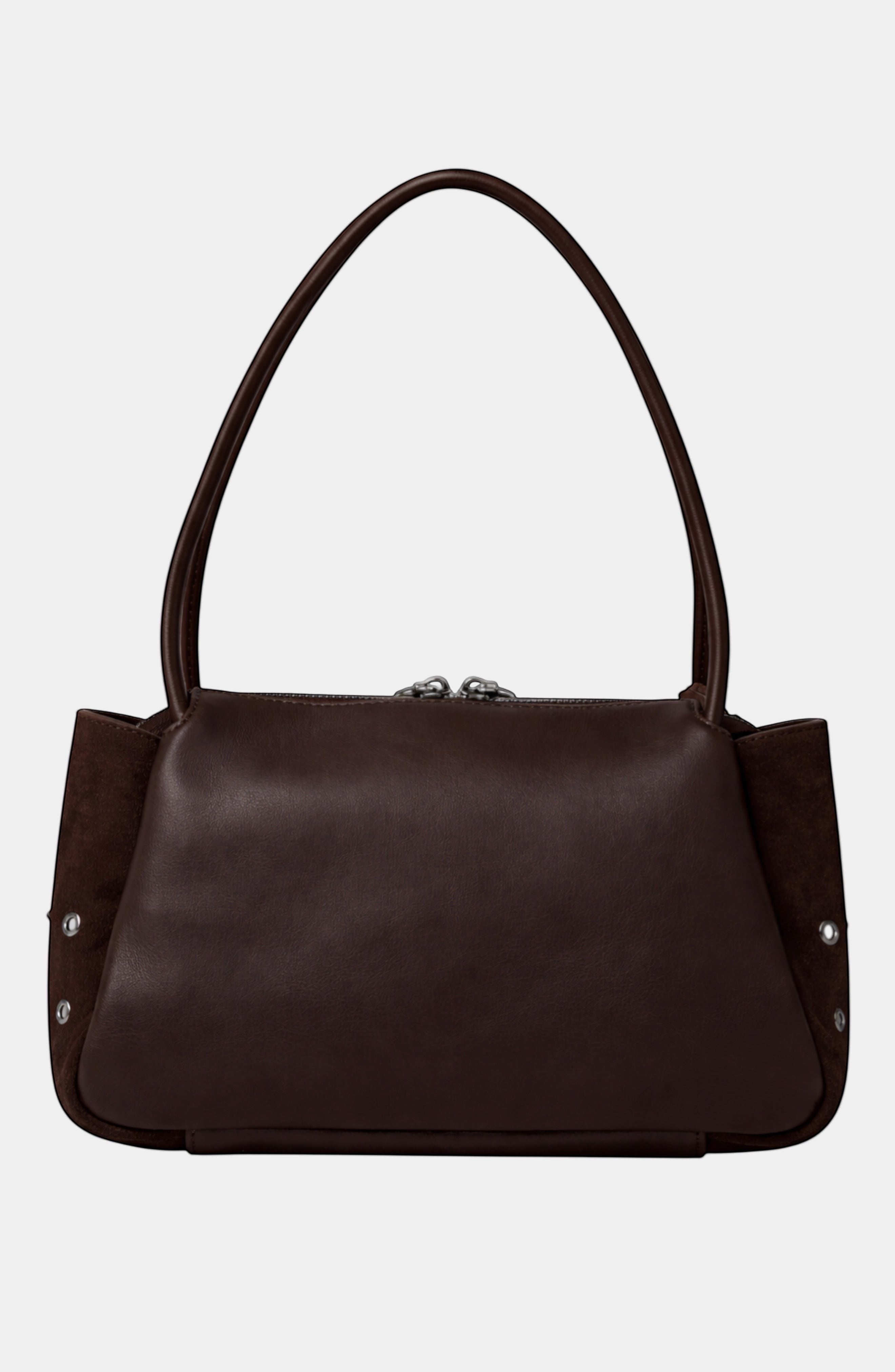 Urban Originals USA Please Stay chocolate brown suede and vegan leather crossbody bag with silver hardware and side studs
