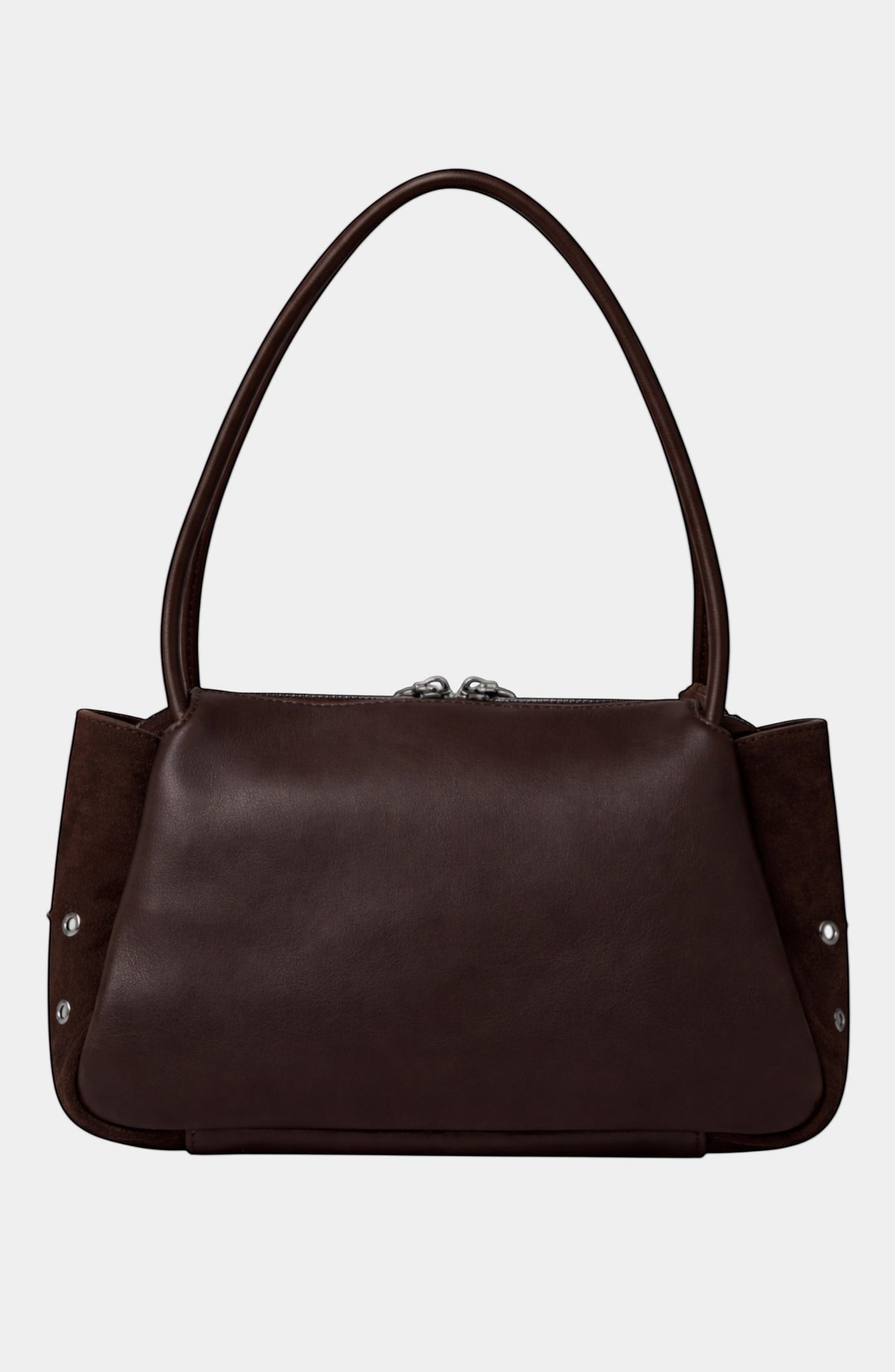 Urban Originals USA Please Stay chocolate brown suede and vegan leather crossbody bag with silver hardware and side studs